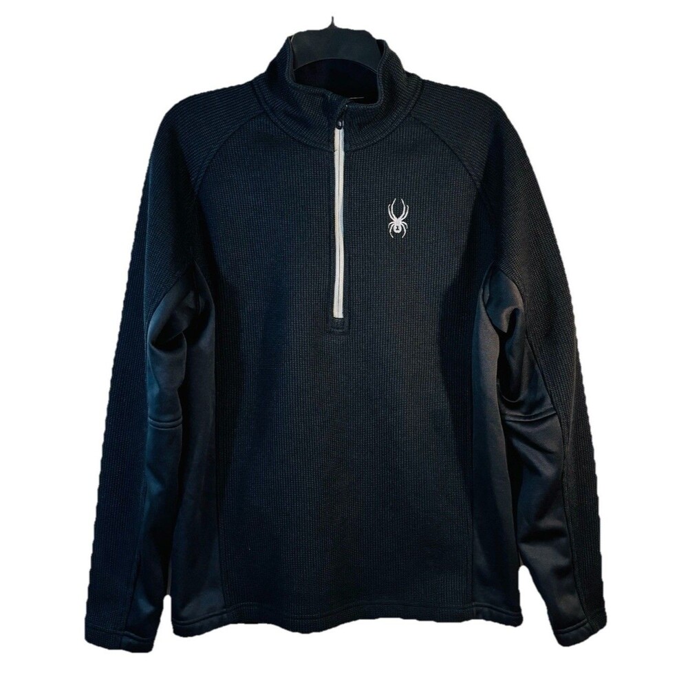 Men’s Spyder Medium 1/4 Zip Pullover Sweater, Mock Neck Black Outdoor Golf